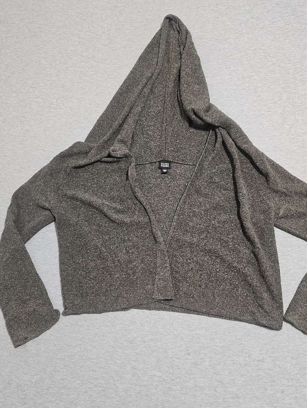 Eileen Fisher Olive-Gold Metallic Hooded Open Cardigan Silk Blend Size Medium